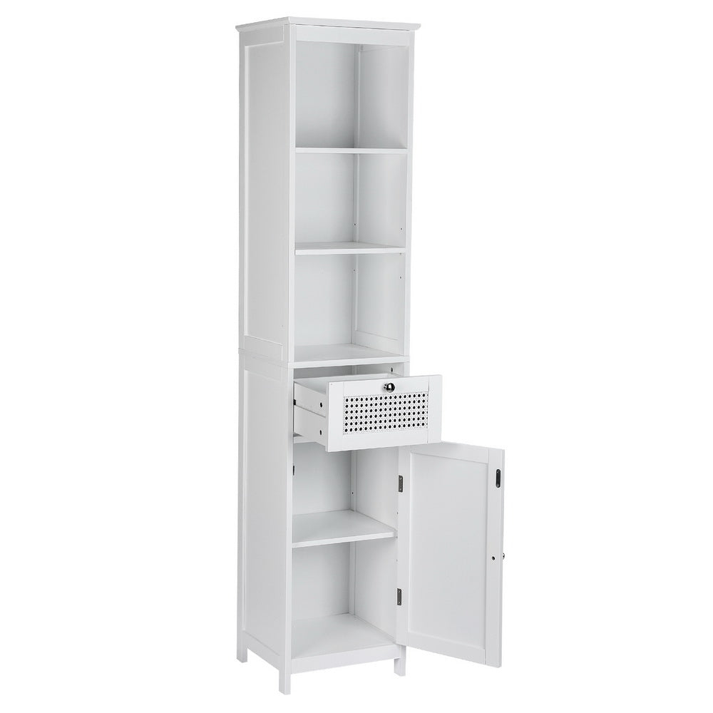 Artiss 161cm Tallboy Bathroom Cabinet White Rattan Storage
