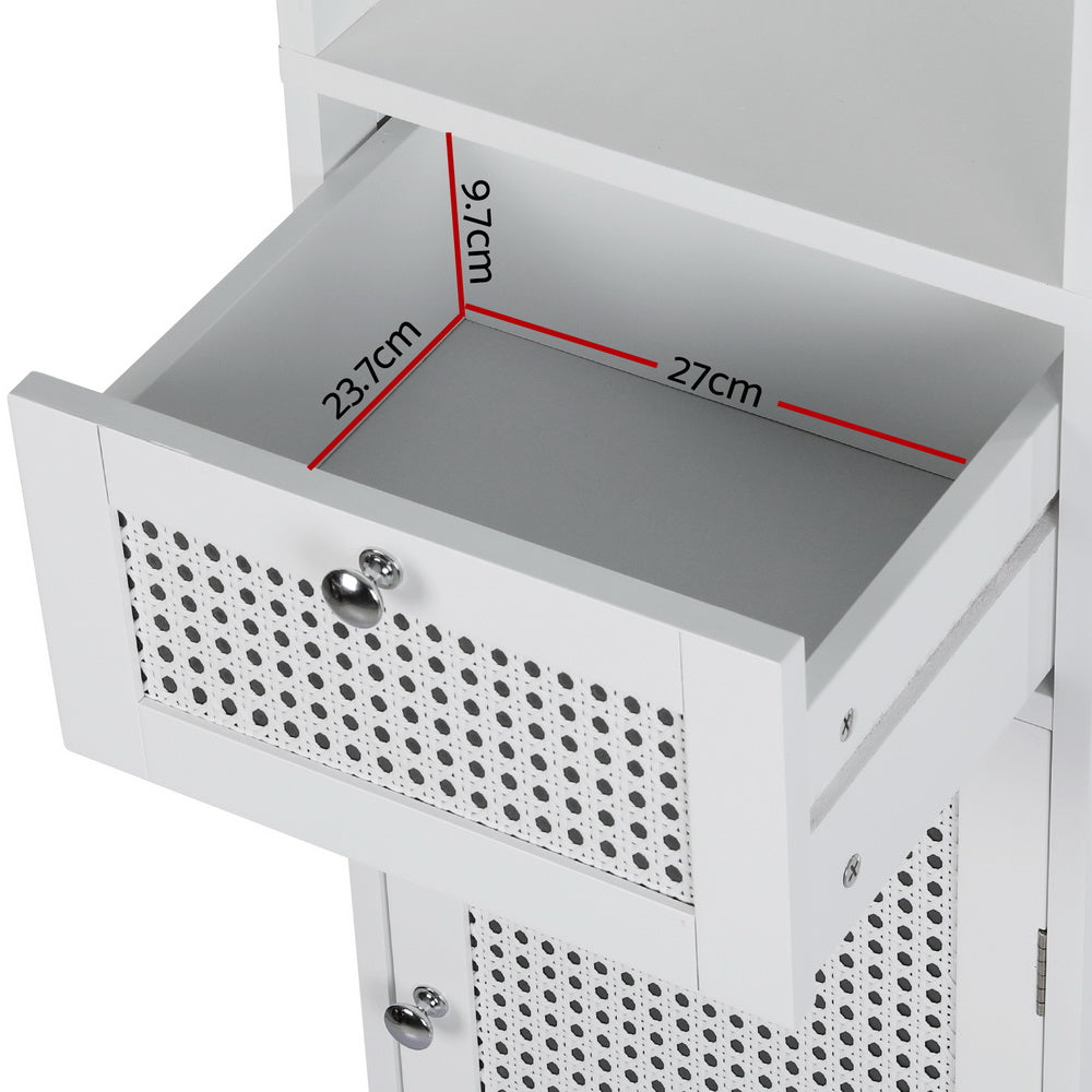 Artiss 161cm Tallboy Bathroom Cabinet White Rattan Storage