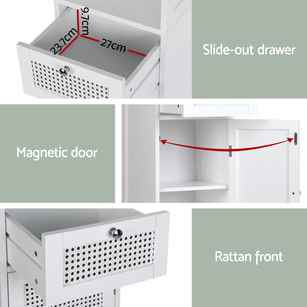 Artiss 161cm Tallboy Bathroom Cabinet White Rattan Storage