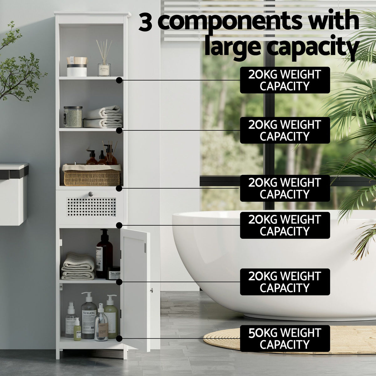 Artiss Bathroom Storage Cabinet 2 Pack White Rattan 161cm