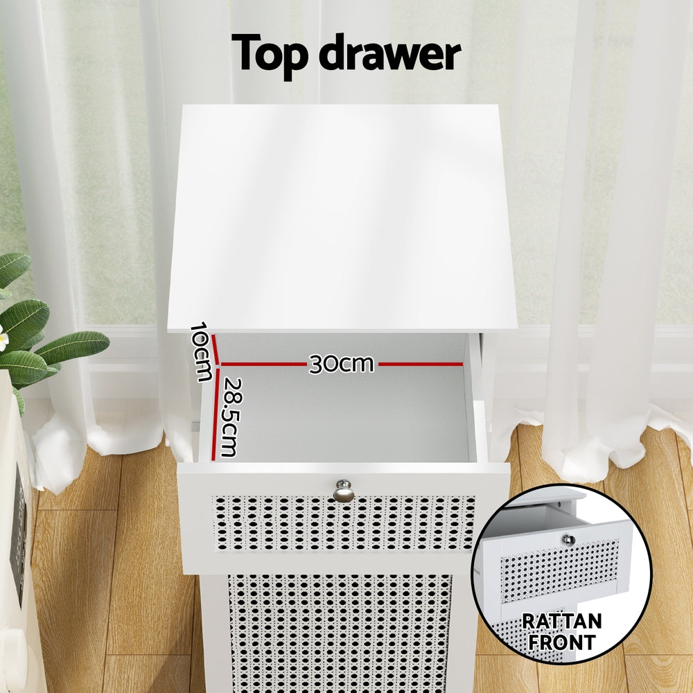 Artiss White Rattan Laundry Hamper Cabinet Bathroom Storage