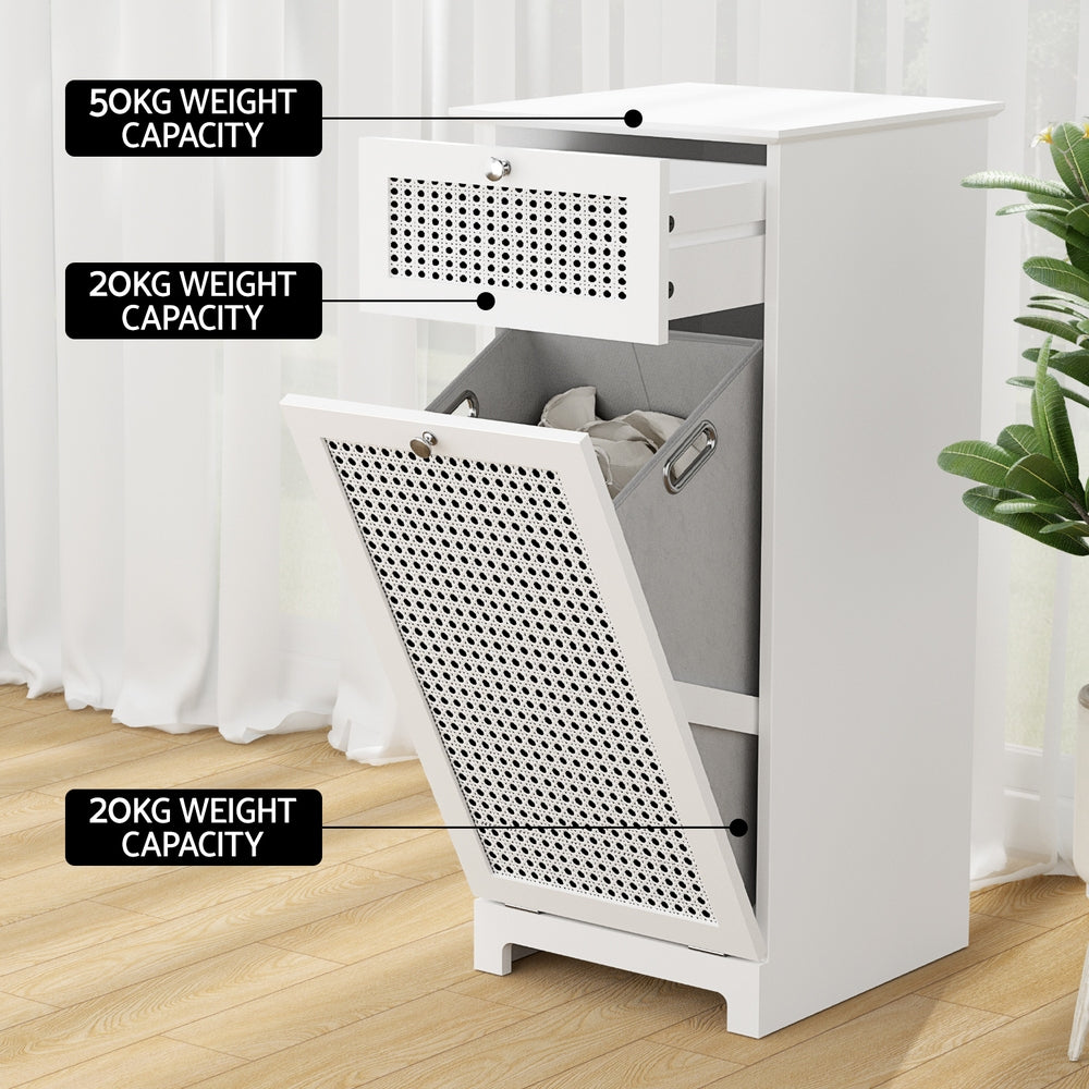 Artiss White Rattan Laundry Hamper Cabinet Bathroom Storage