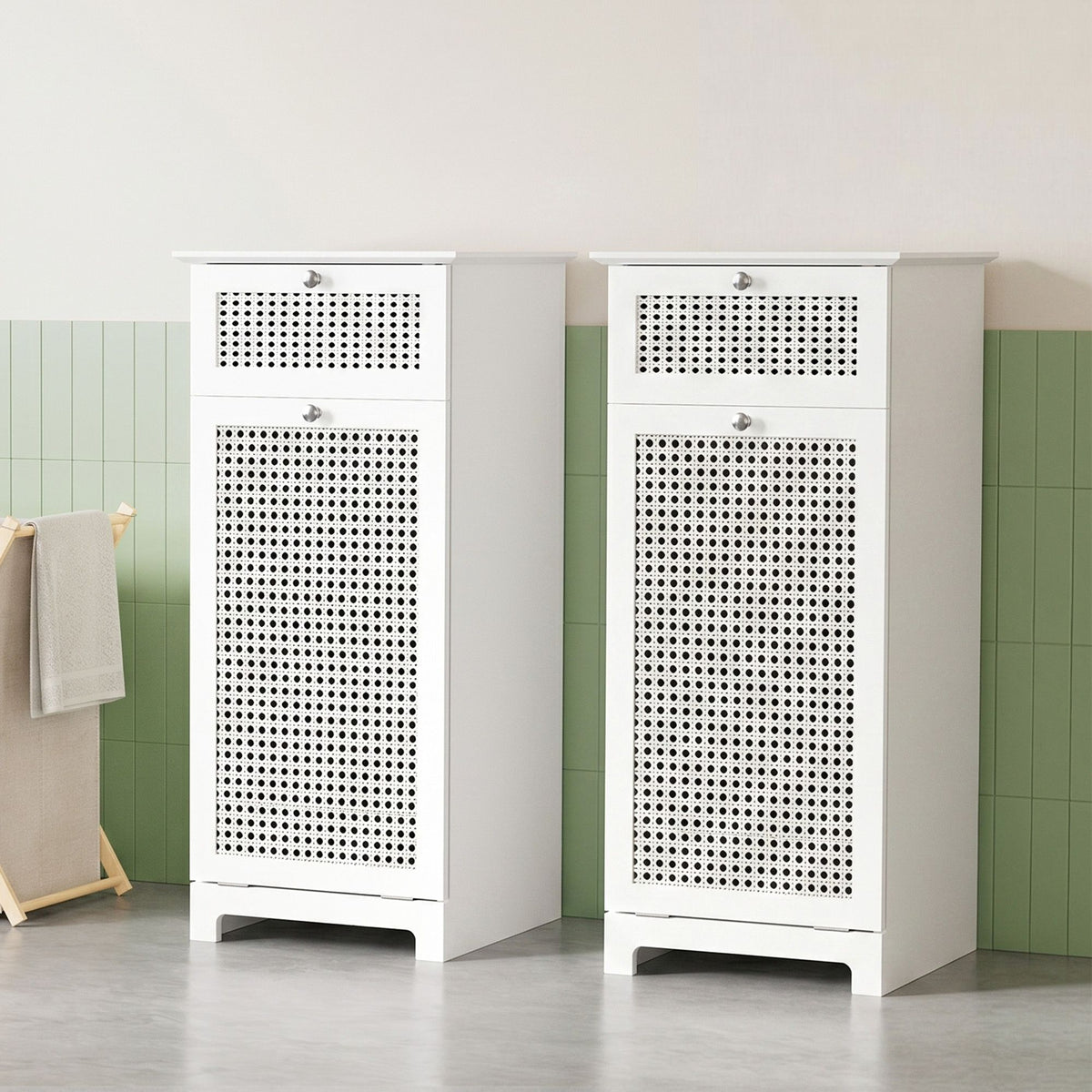 Artiss 2 Pack Laundry Hamper Cabinet Bathroom Storage White
