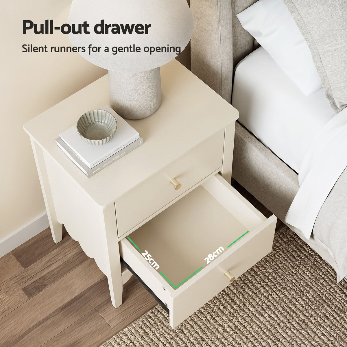 Artiss Bedside Table with 2 Drawers Bedroom Storage Nightstand Beige
