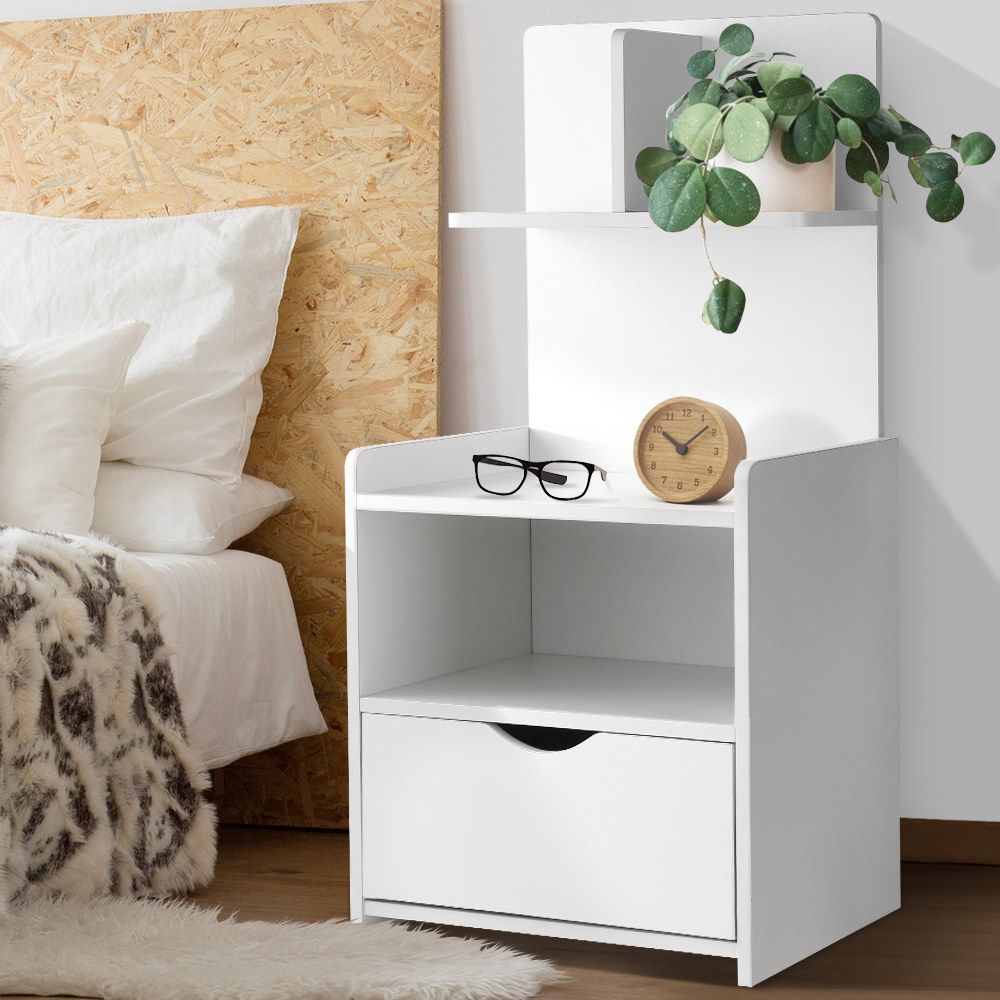 Evermore Bedside Table 1 Drawer with Shelves White