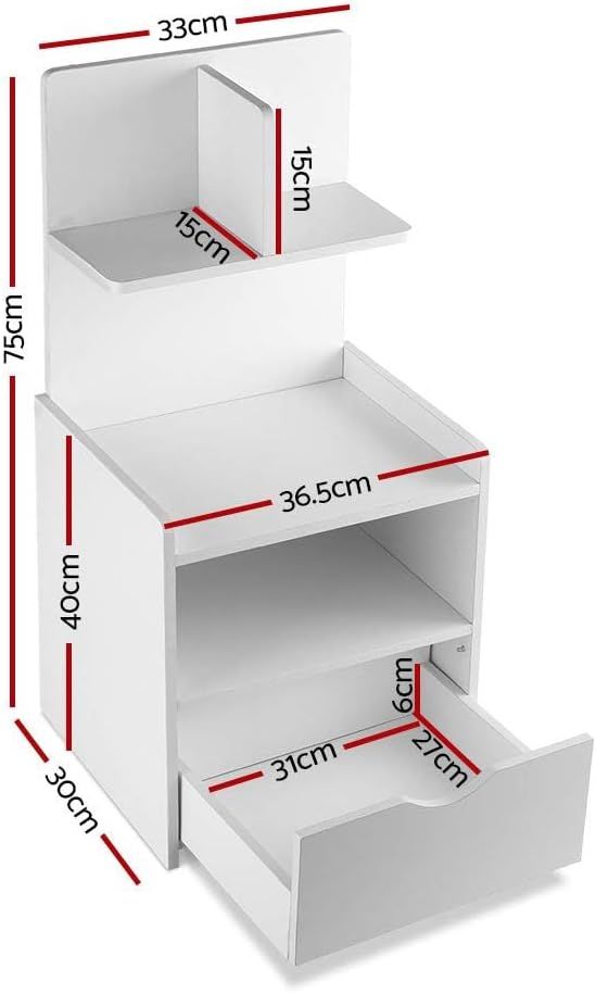 Evermore Bedside Table 1 Drawer with Shelves White