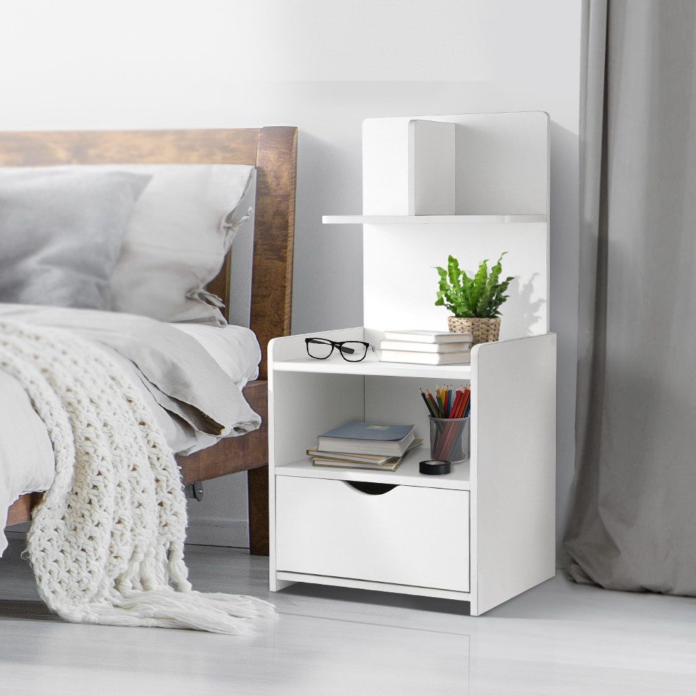 Evermore Bedside Table 1 Drawer with Shelves White