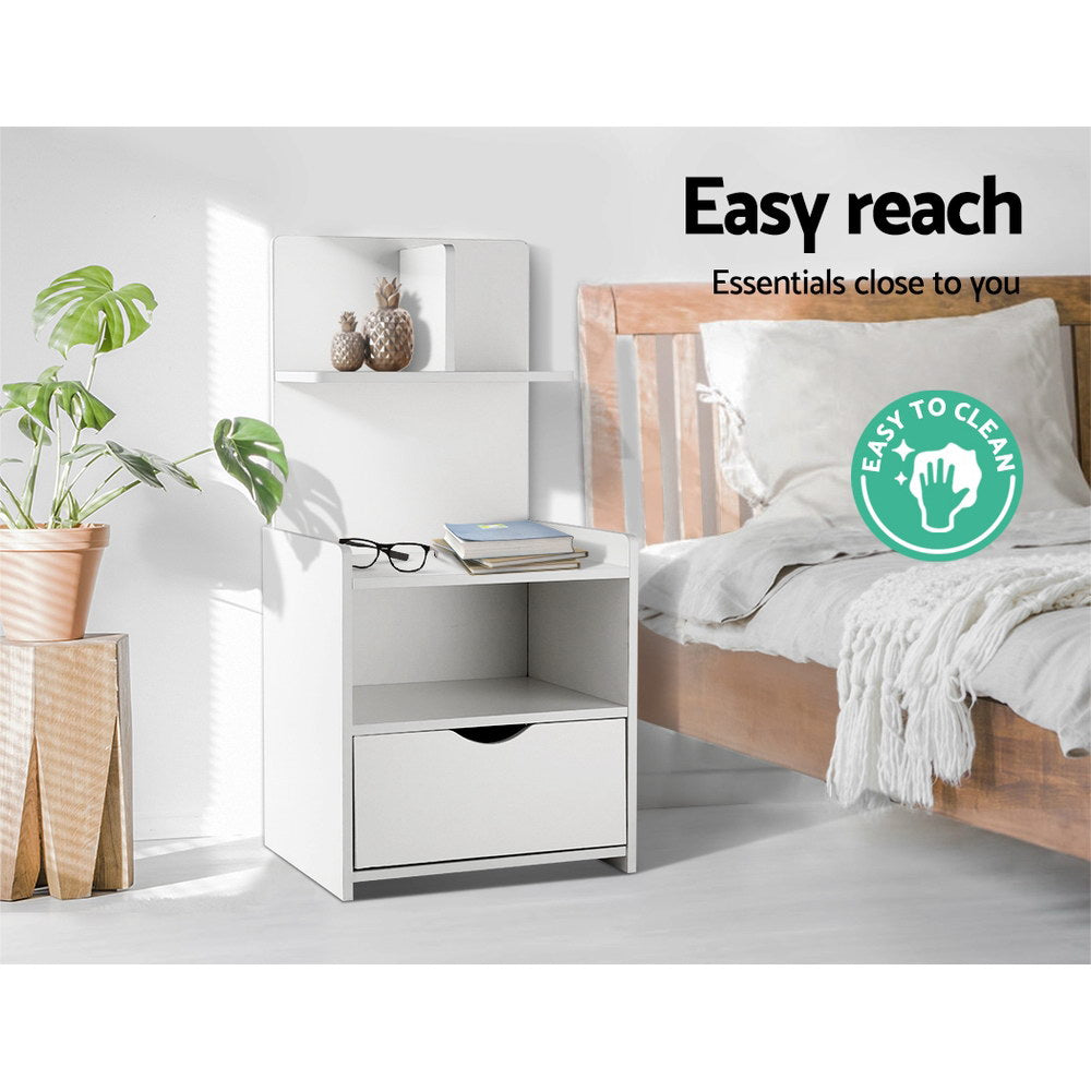 Evermore Bedside Table 1 Drawer Shelves White