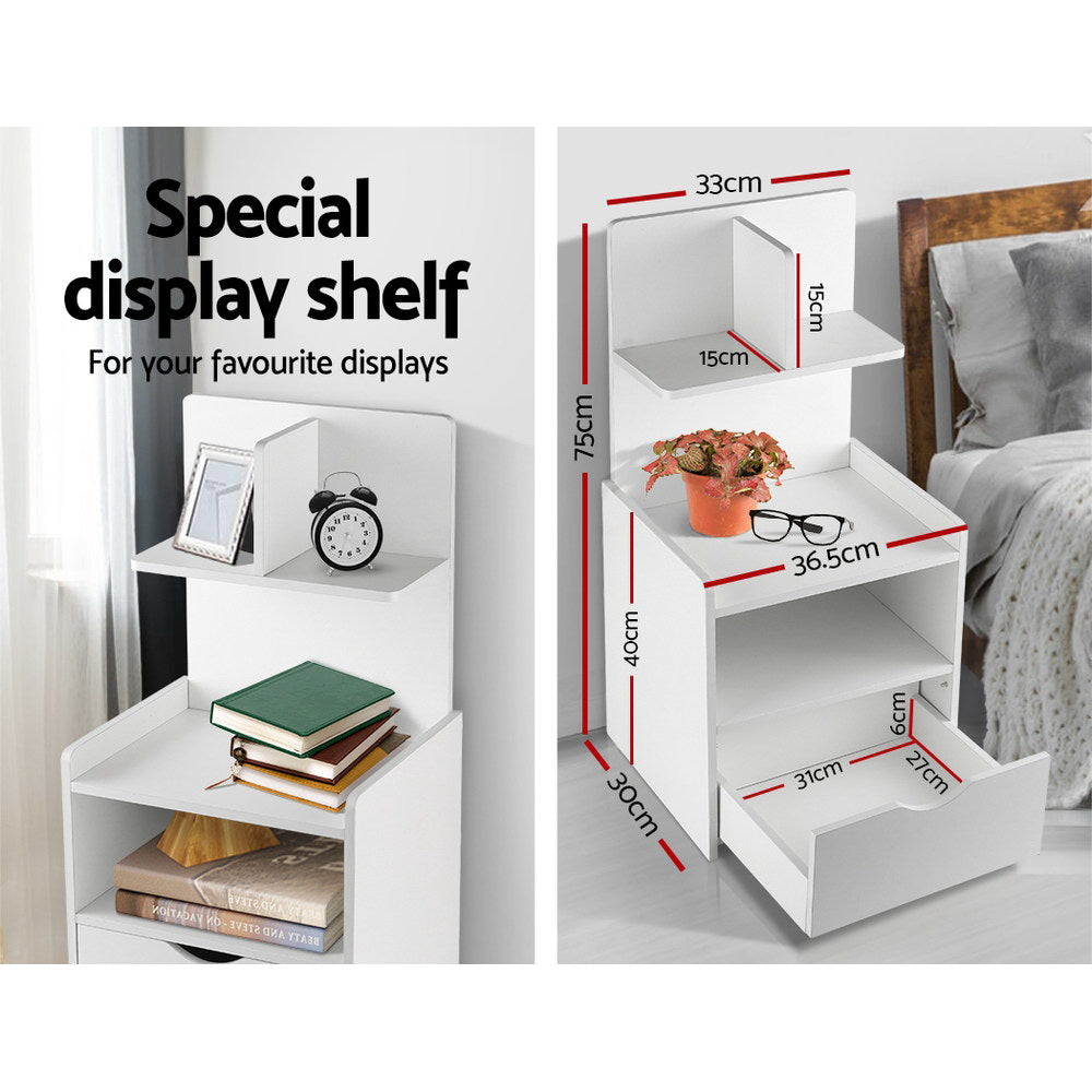 Evermore Bedside Table 1 Drawer Shelves White