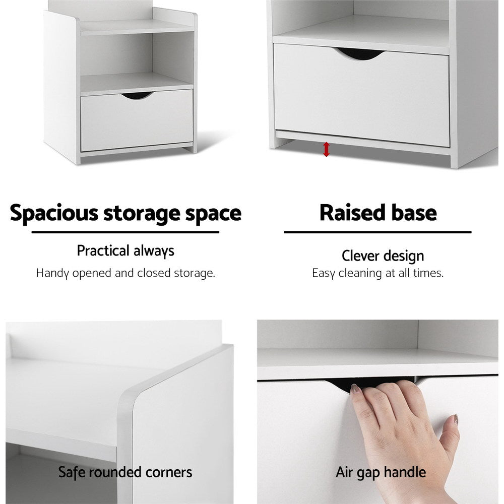 Evermore Bedside Table 1 Drawer Shelves White