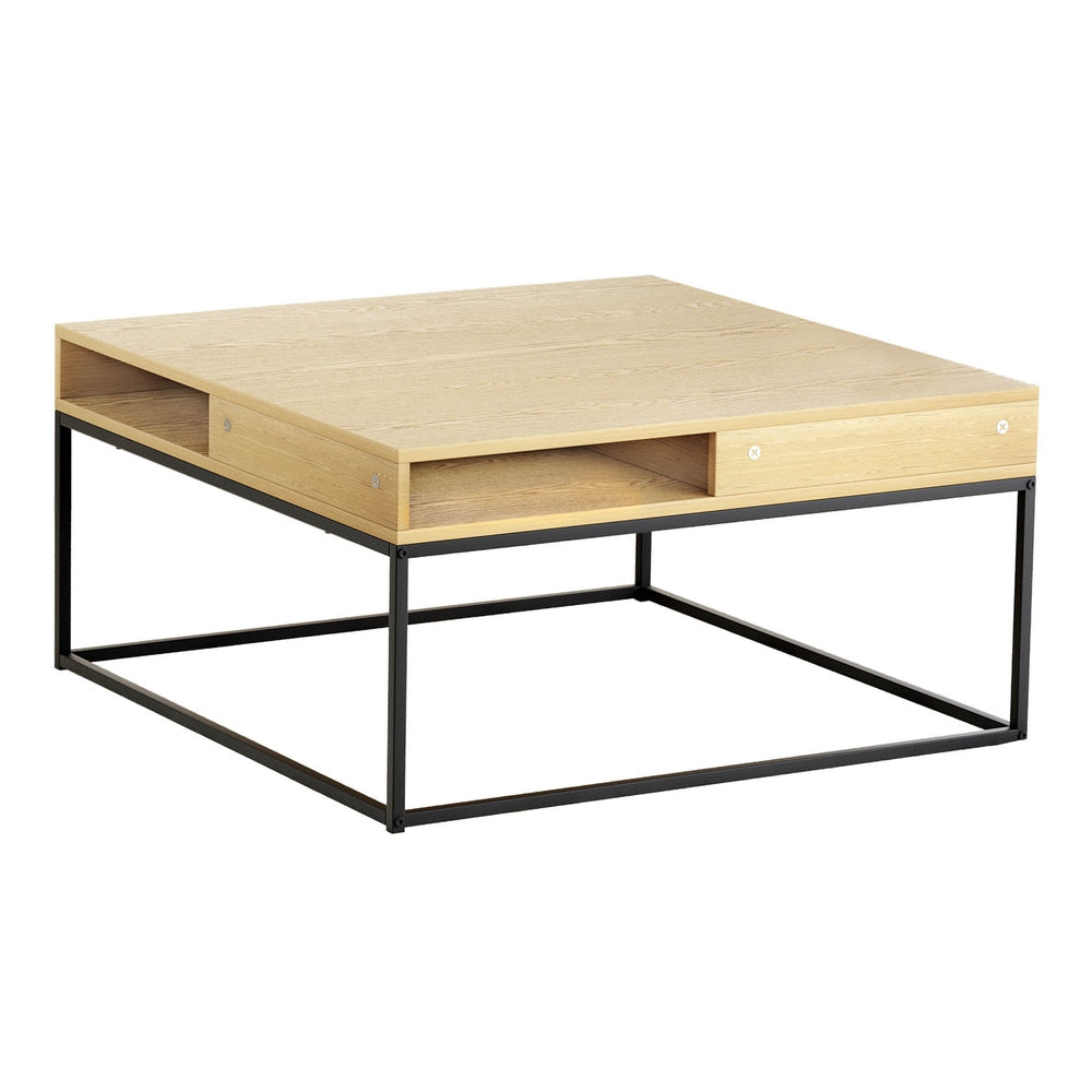 Artiss Pine Coffee Table Metal Frame Storage Shelf