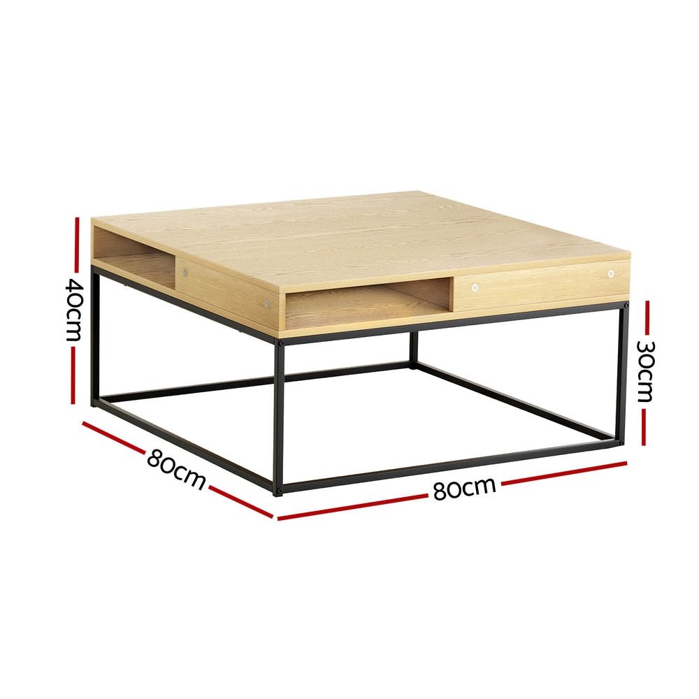 Artiss Pine Coffee Table Metal Frame Storage Shelf