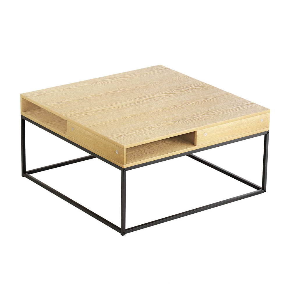 Artiss Pine Coffee Table Metal Frame Storage Shelf