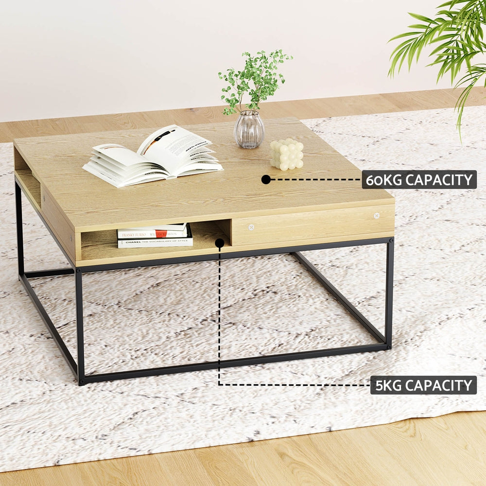 Artiss Pine Coffee Table Metal Frame Storage Shelf