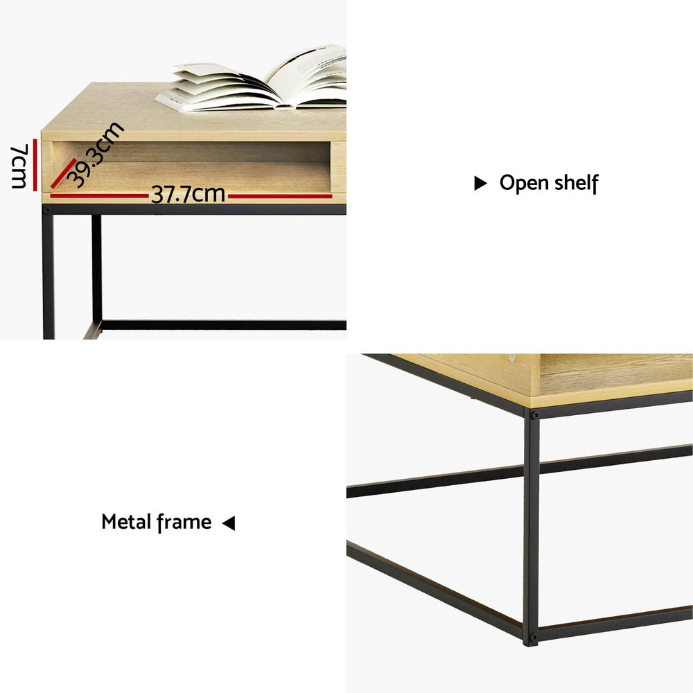 Modern Pine Coffee Table with Storage Shelf & Metal Frame - Artiss