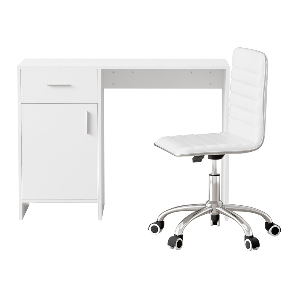 Artiss 100cm White Computer Desk and PU Leather Office Chair Set