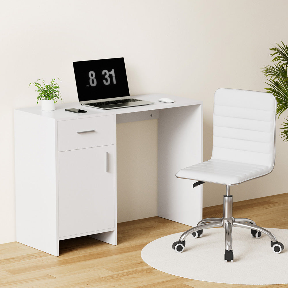 Artiss 100cm White Computer Desk and PU Leather Office Chair Set