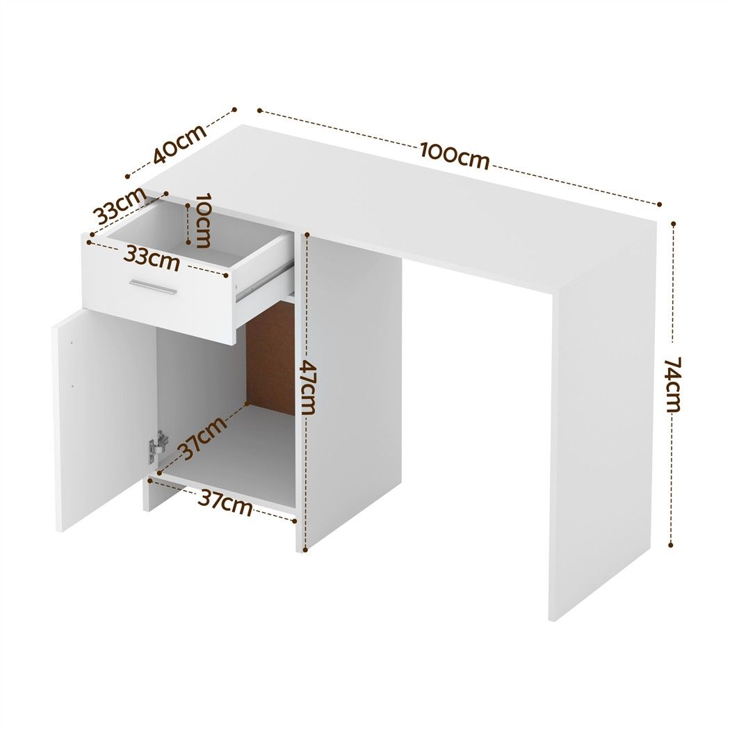 Jerry Computer Desk with Drawer and Cabinet, White, 100cm