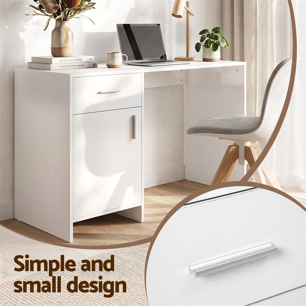 Jerry Computer Desk with Drawer and Cabinet, White, 100cm
