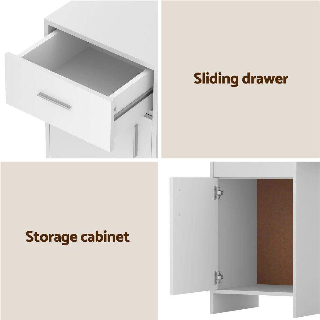 Jerry Computer Desk with Drawer and Cabinet, White, 100cm
