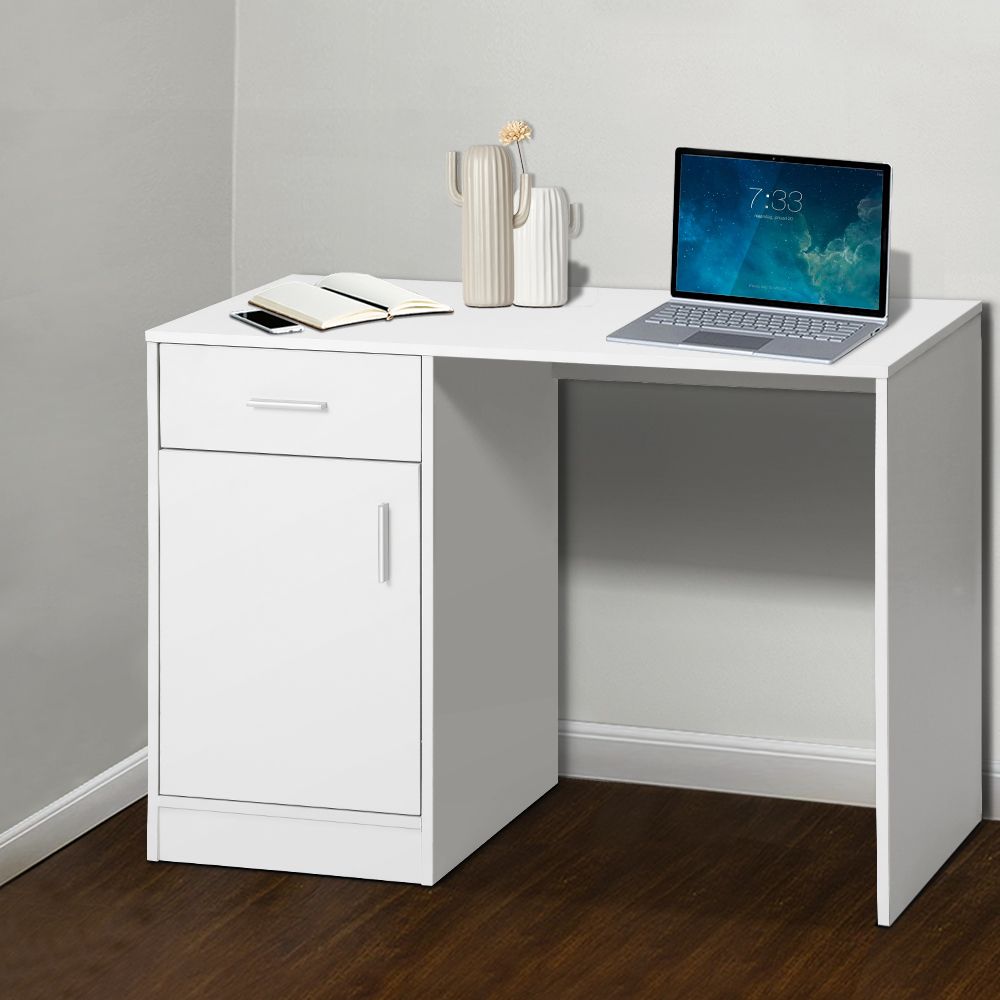 Jerry Computer Desk with Drawer and Cabinet, White, 100cm