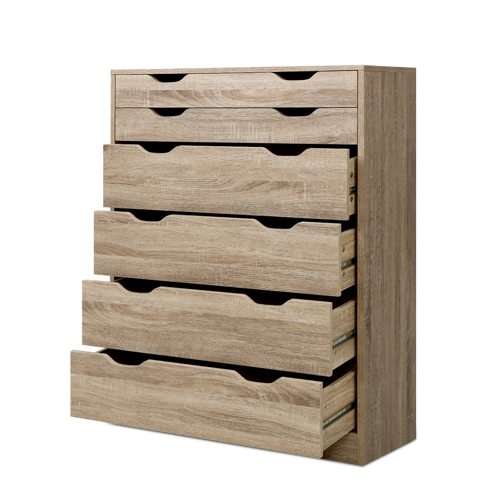 MYLA 6-Drawer Tallboy Oak Scandinavian Style