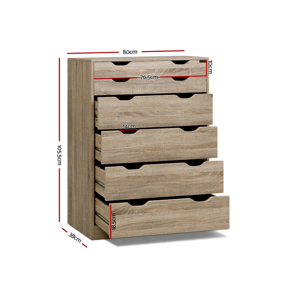MYLA 6-Drawer Tallboy Oak Scandinavian Style