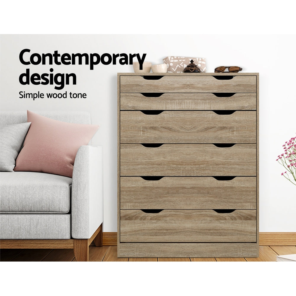 MYLA 6-Drawer Tallboy Oak Scandinavian Style