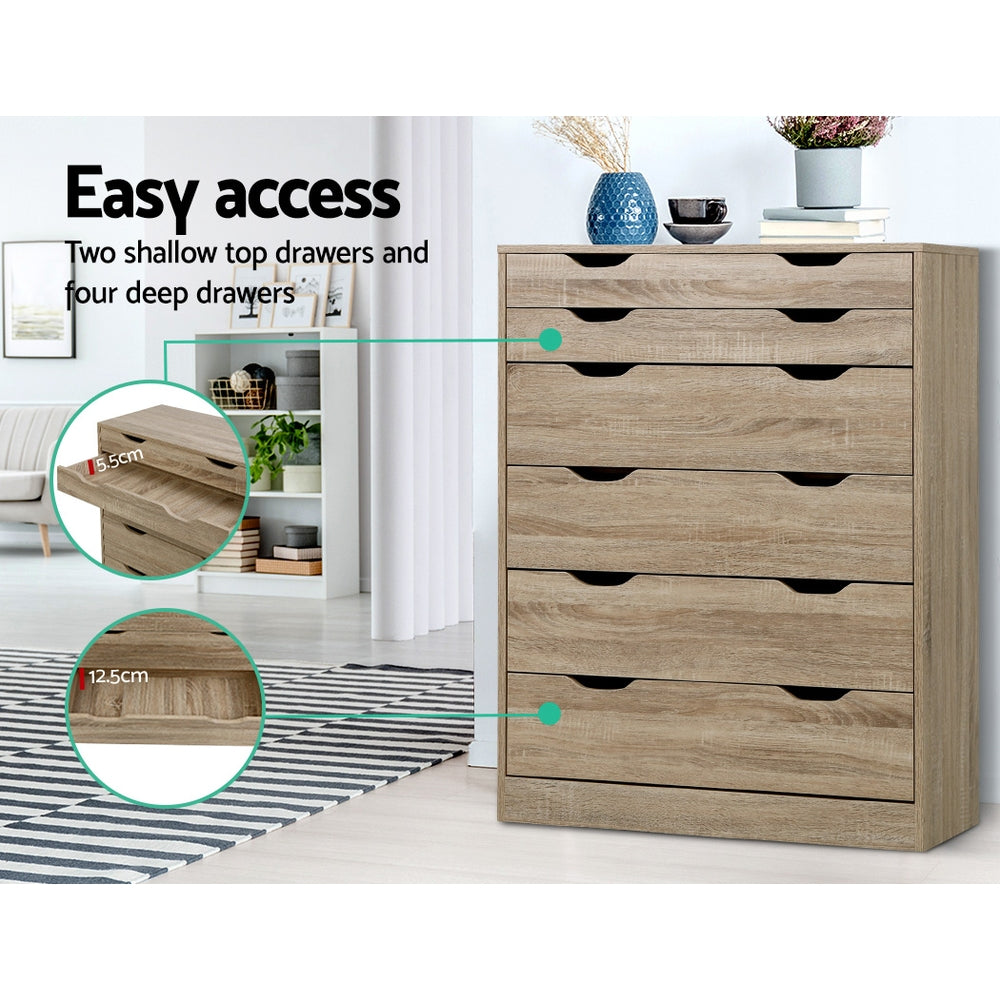 MYLA 6-Drawer Tallboy Oak Scandinavian Style