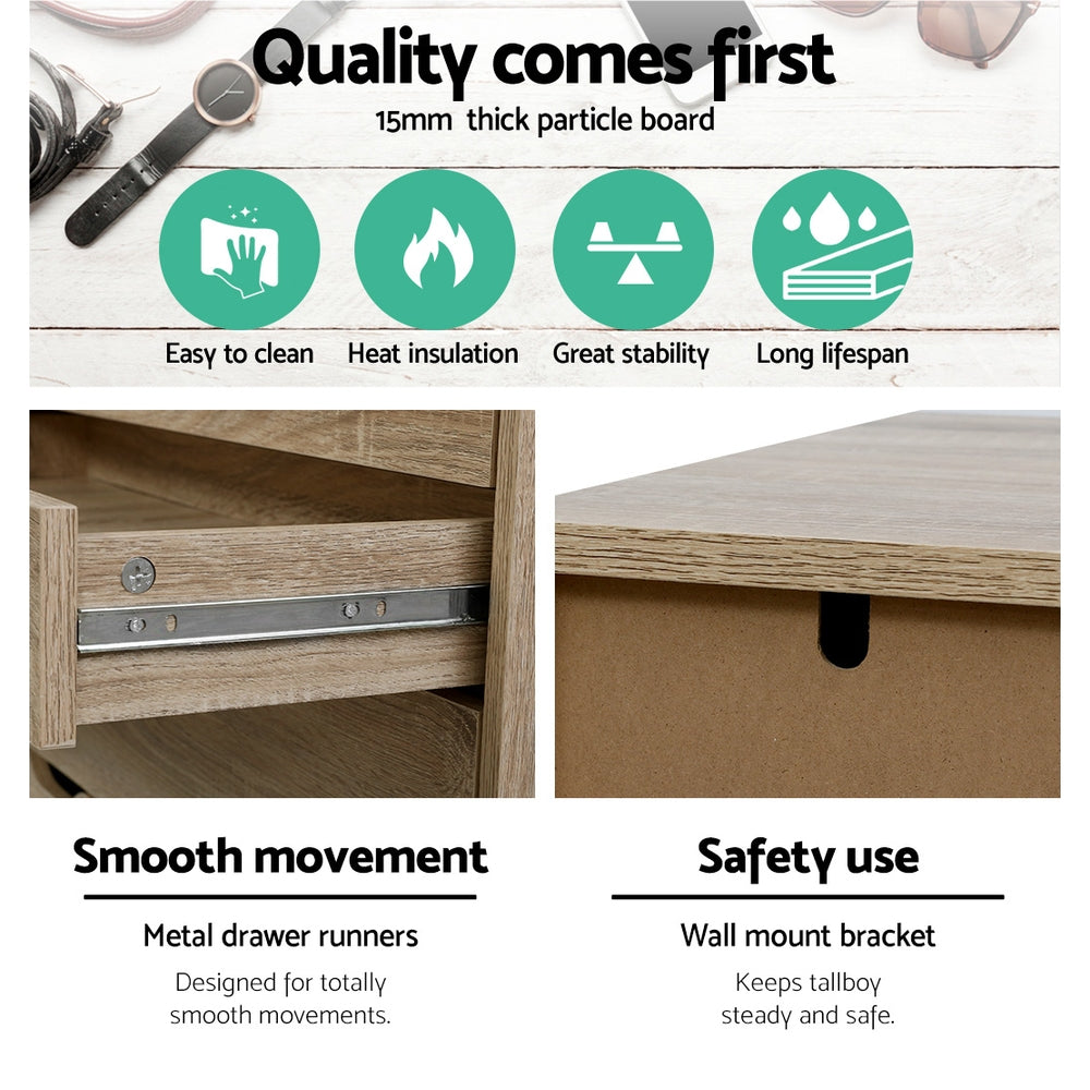 MYLA 6-Drawer Tallboy Oak Scandinavian Style