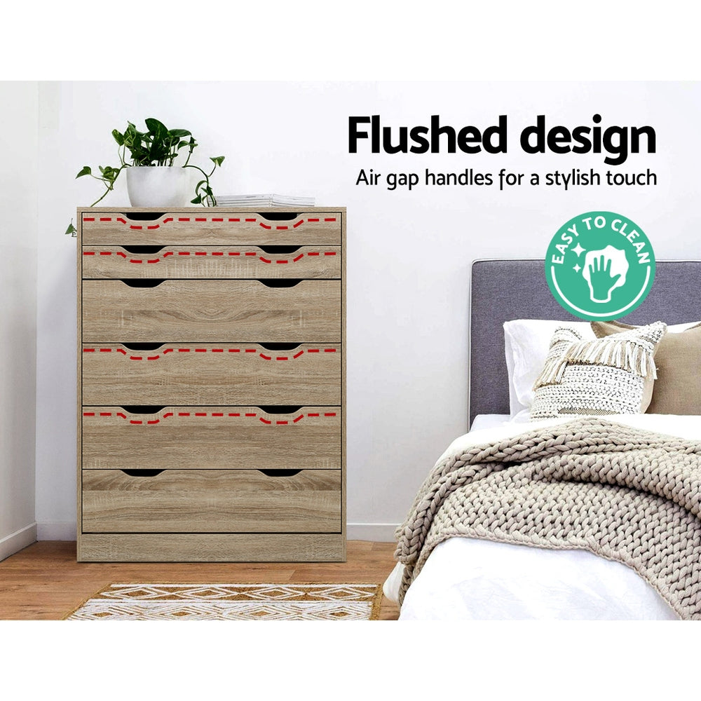 MYLA 6-Drawer Tallboy Oak Scandinavian Style