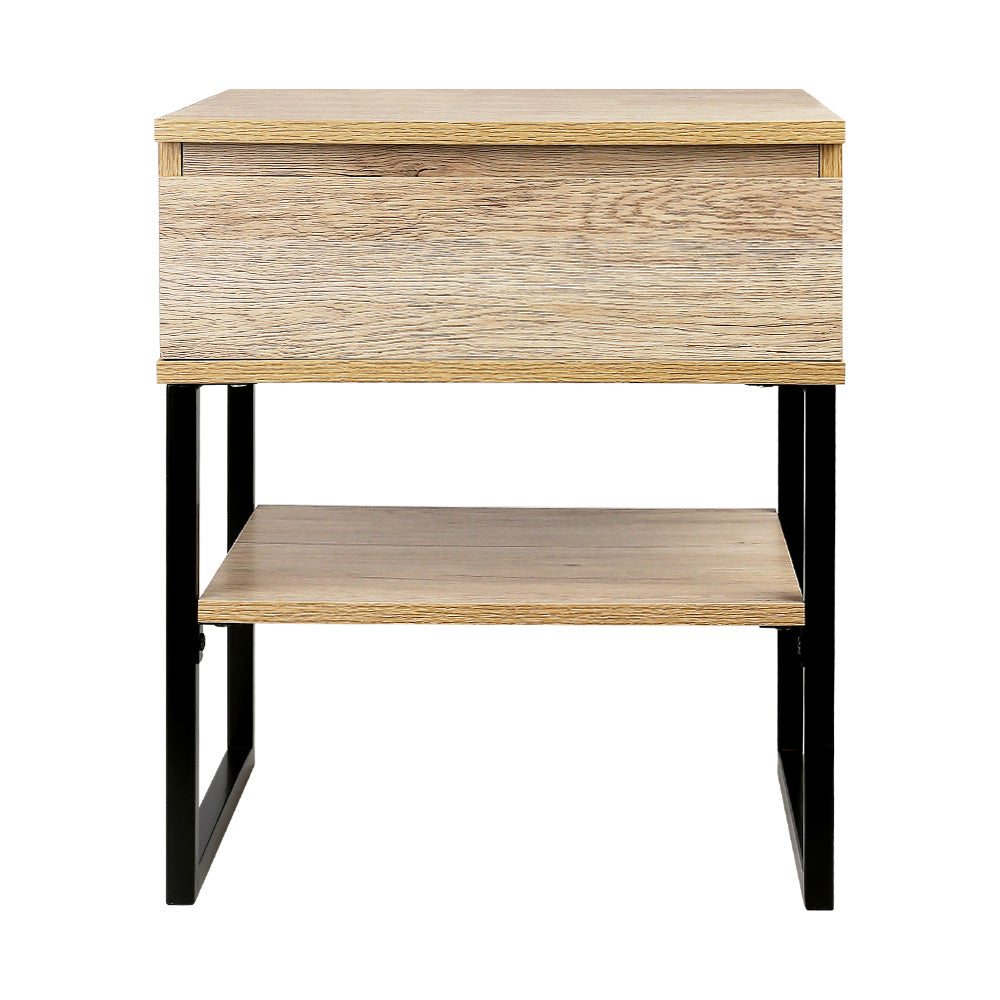 CASEY Bedside Table 1 Drawer Shelf Metal Legs