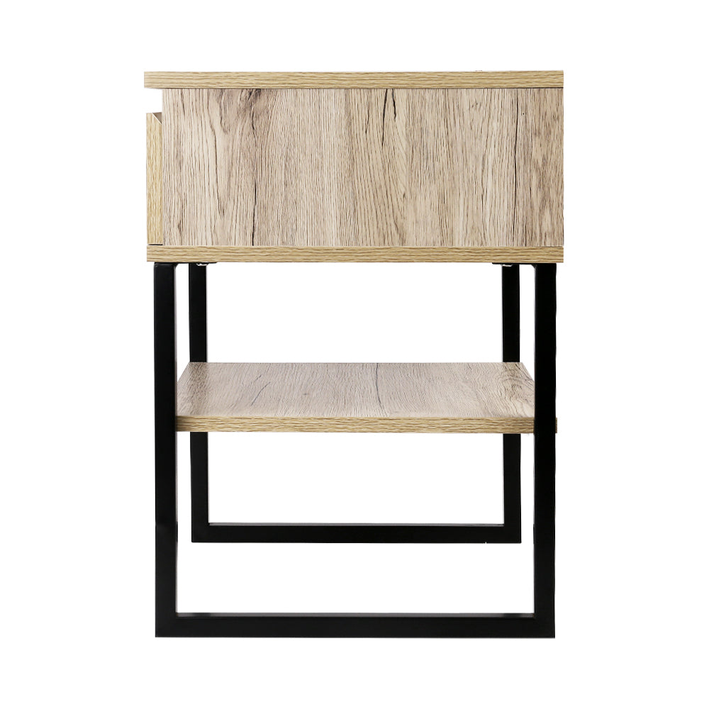 CASEY Bedside Table 1 Drawer Shelf Metal Legs