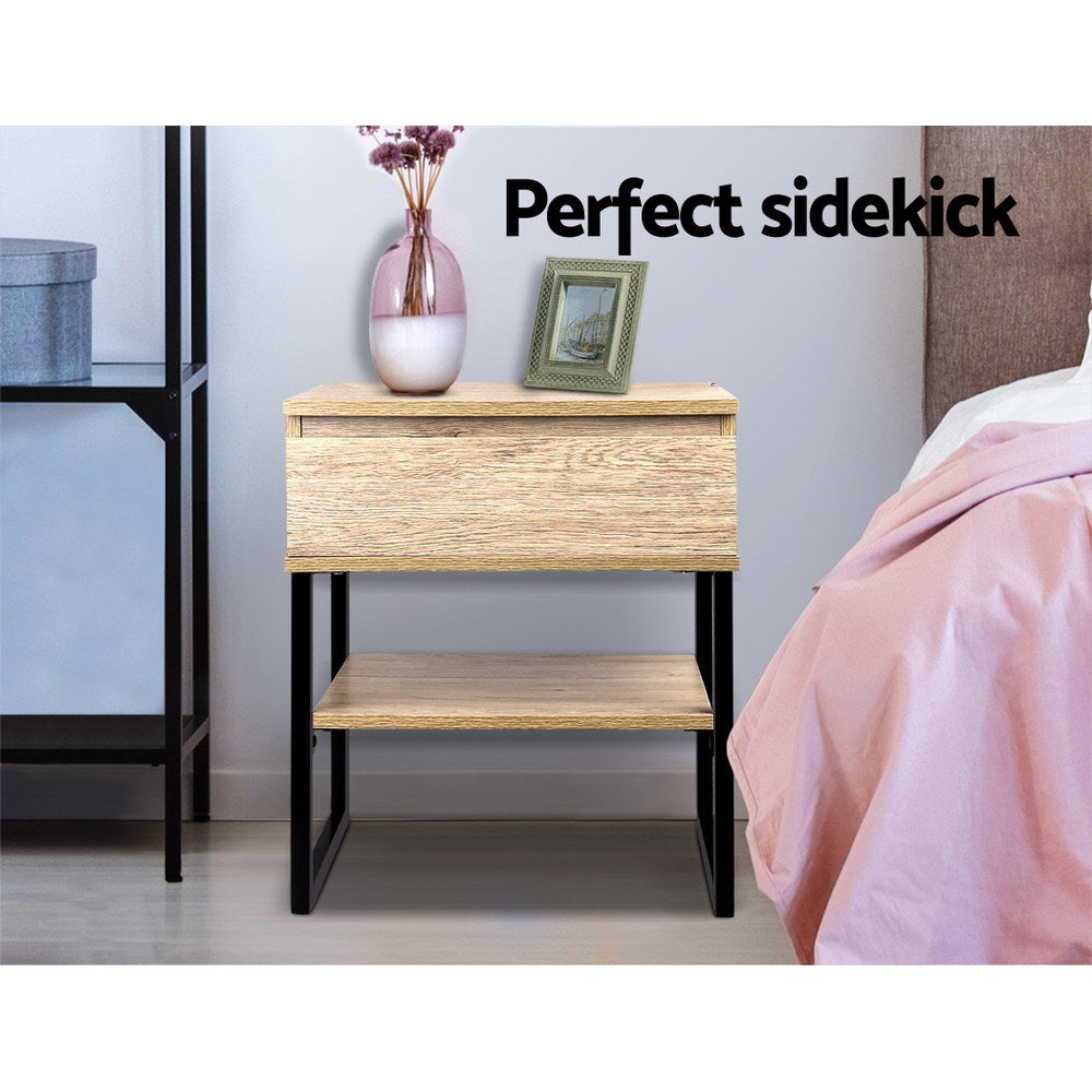 CASEY Bedside Table 1 Drawer Shelf Metal Legs