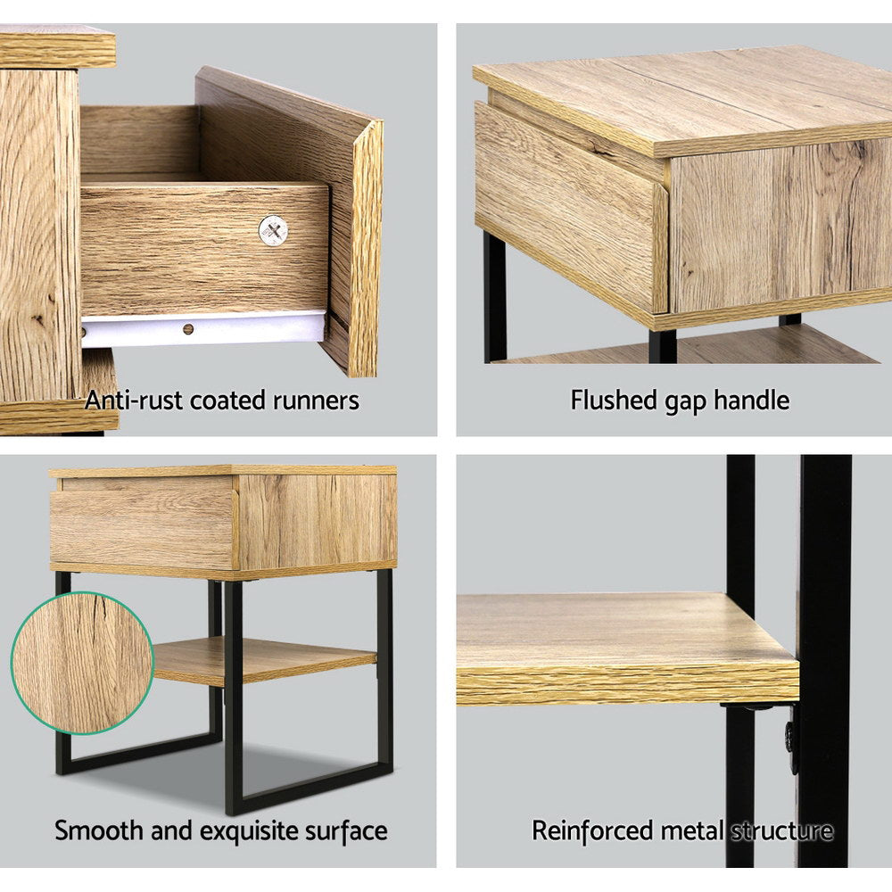 CASEY Bedside Table 1 Drawer Shelf Metal Legs