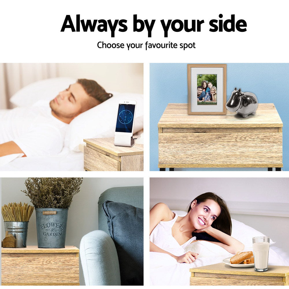 CASEY Bedside Table 1 Drawer Shelf Metal Legs