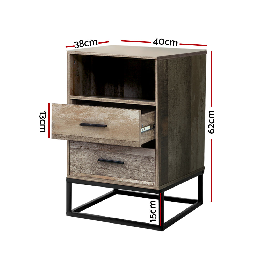 Badan Bedside Table 2 Drawers with Shelf Wood