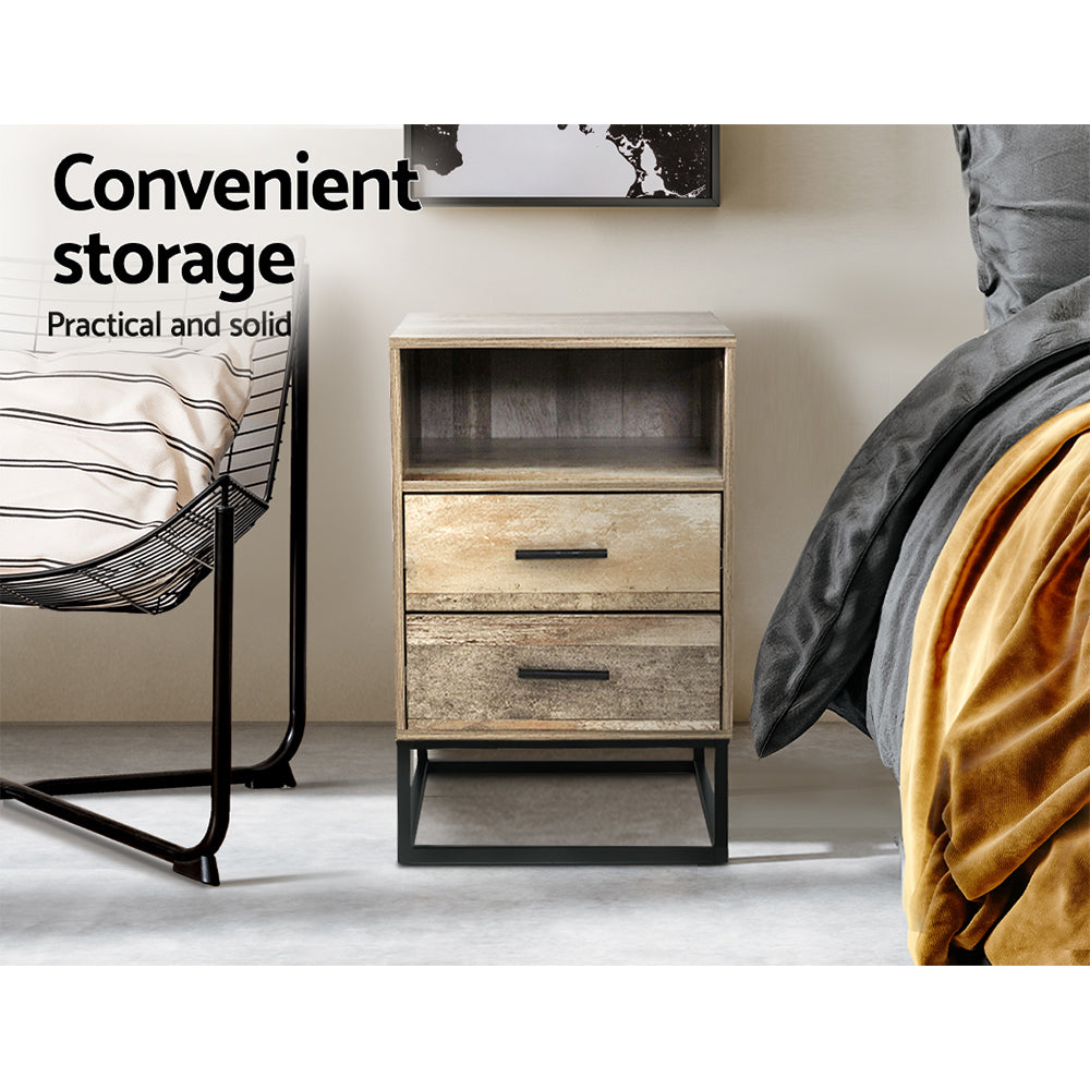 Badan Bedside Table 2 Drawers with Shelf Wood