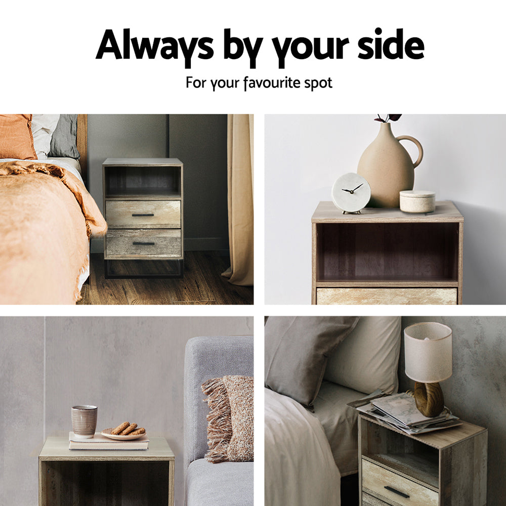 Badan Bedside Table 2 Drawers with Shelf Wood