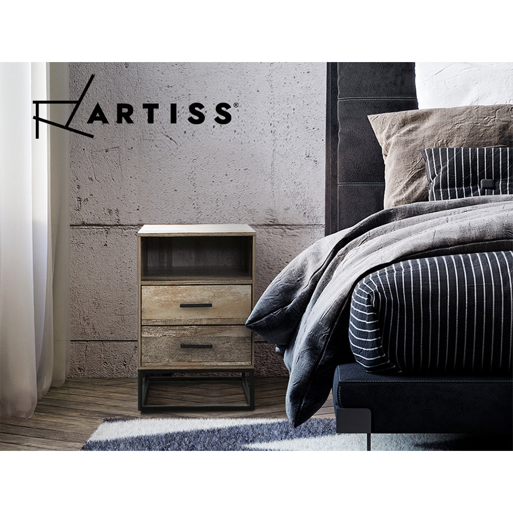 Badan Bedside Table 2 Drawers with Shelf Wood