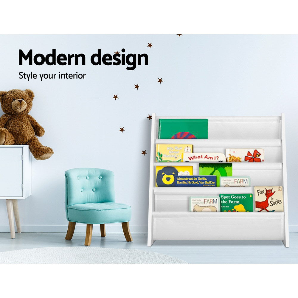 Keezi 4-Tier Kids Bookshelf White MDF