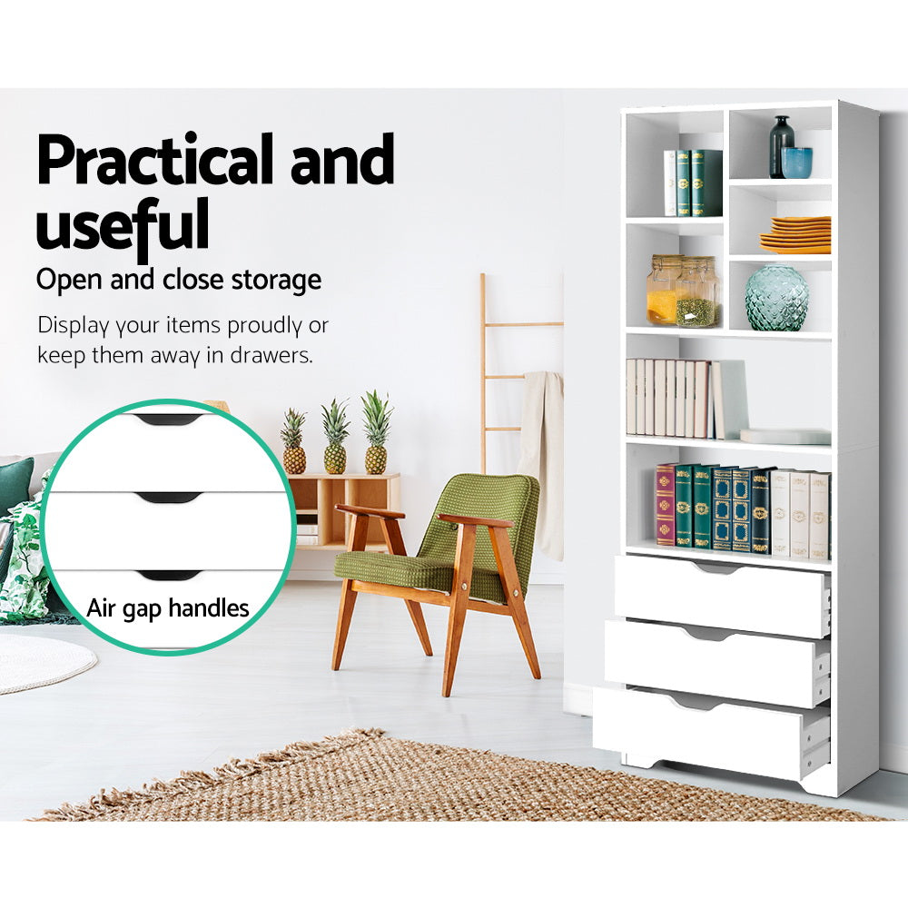 NANA Tall Bookshelf with Drawers White