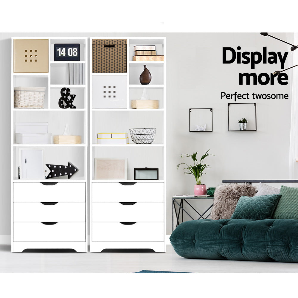 NANA Tall Bookshelf with Drawers White
