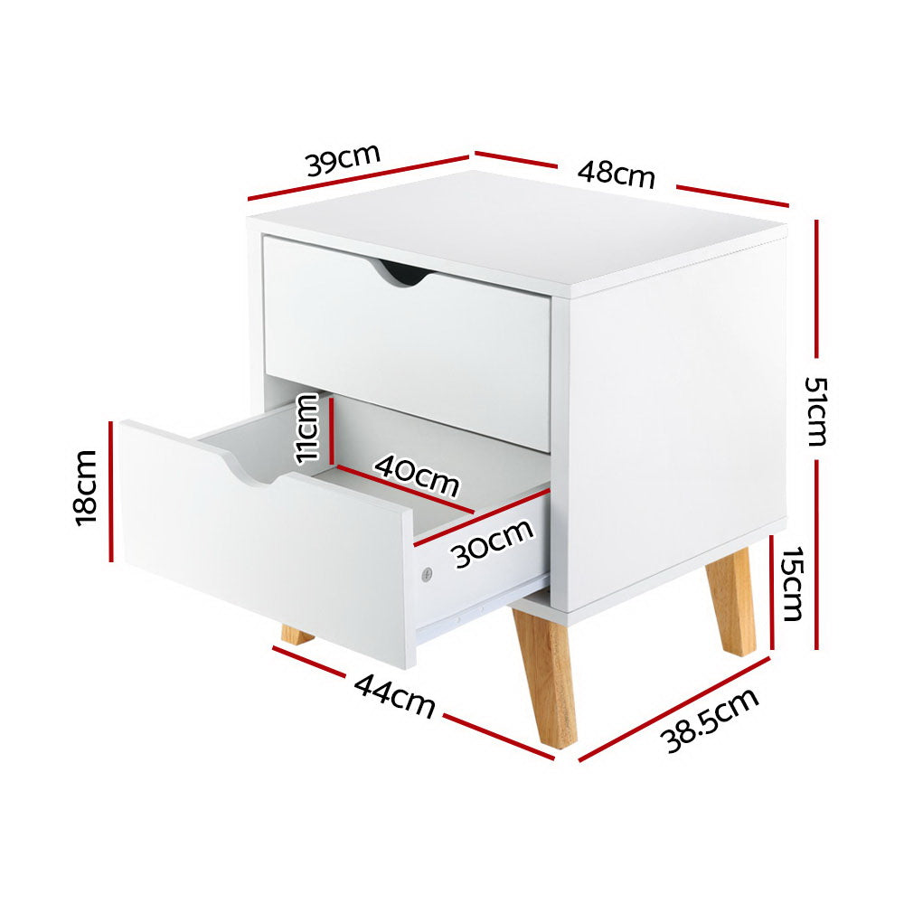 Anders 2-Drawer Bedside Table White