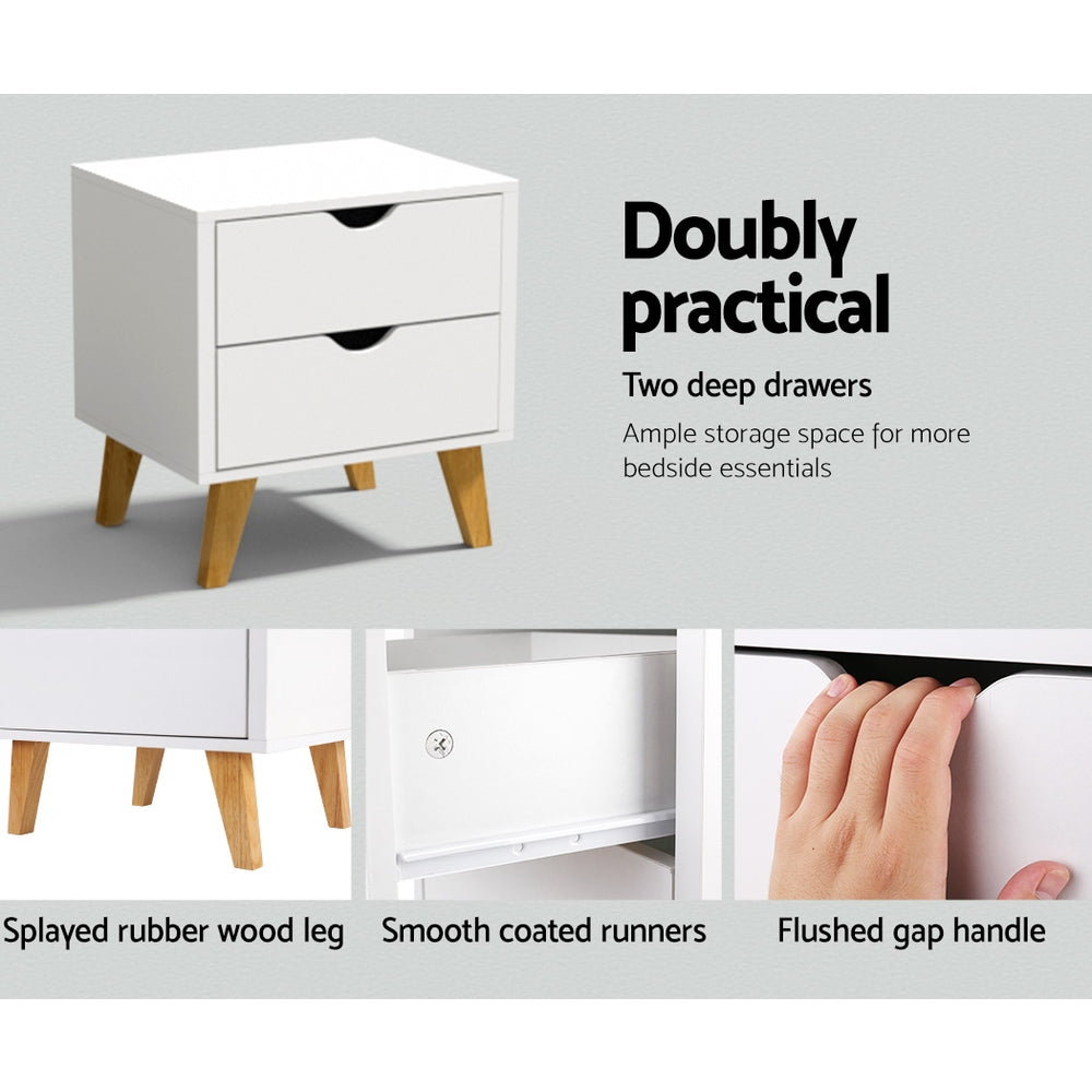 Anders 2-Drawer Bedside Table White