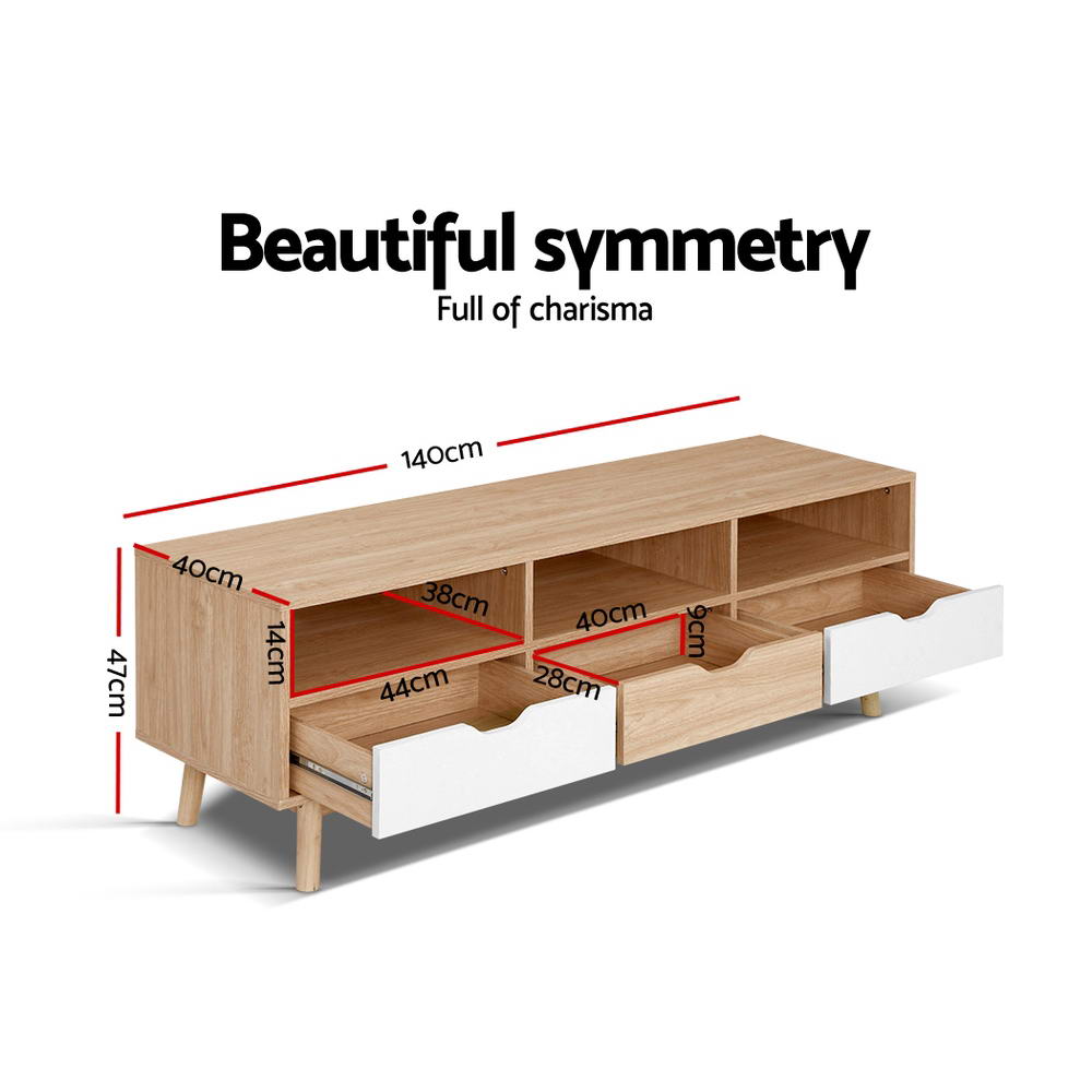 Scandinavian 140cm TV Cabinet Entertainment Unit Oak White