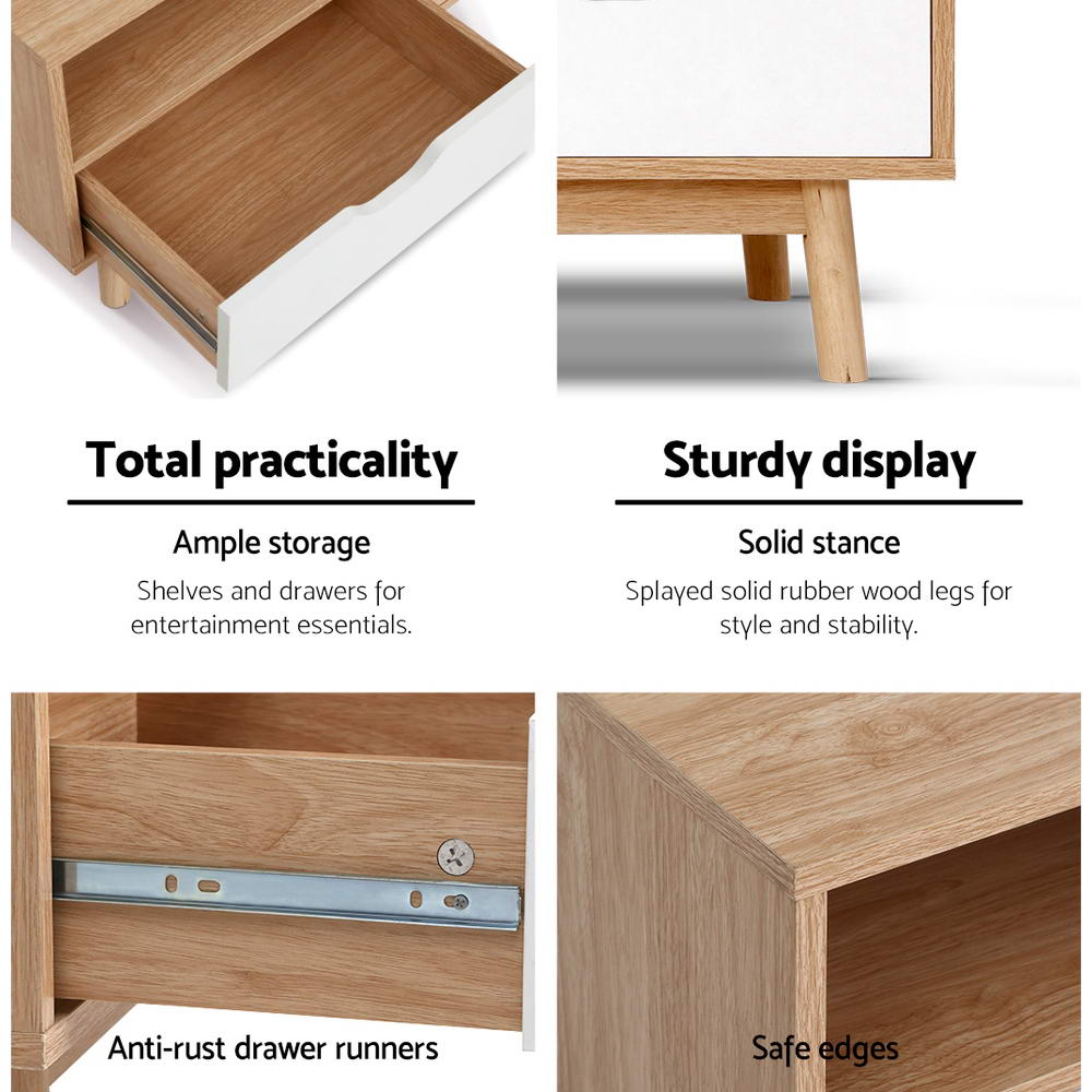 Scandinavian 140cm TV Cabinet Entertainment Unit Oak White