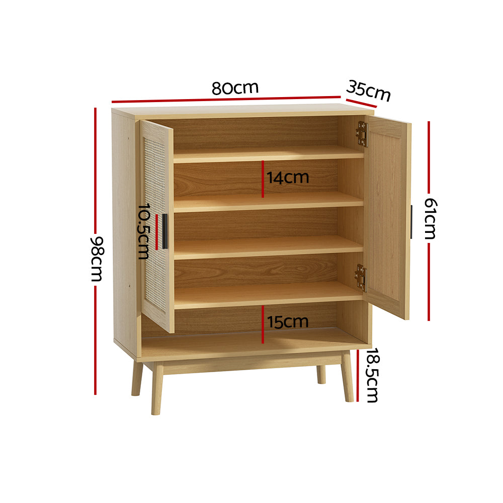 Dani 5-Tier Shoe Rack Cabinet Rattan 20 Pairs Wood