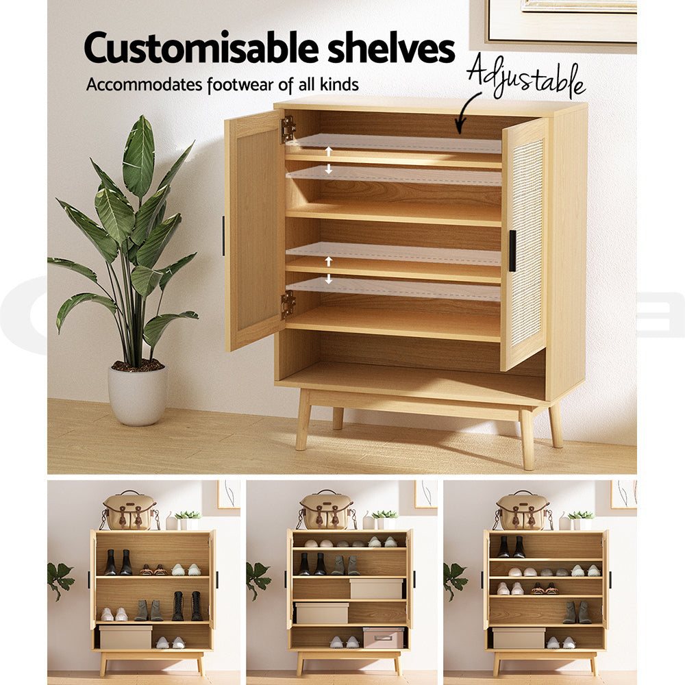 Dani 5-Tier Shoe Rack Cabinet Rattan 20 Pairs Wood