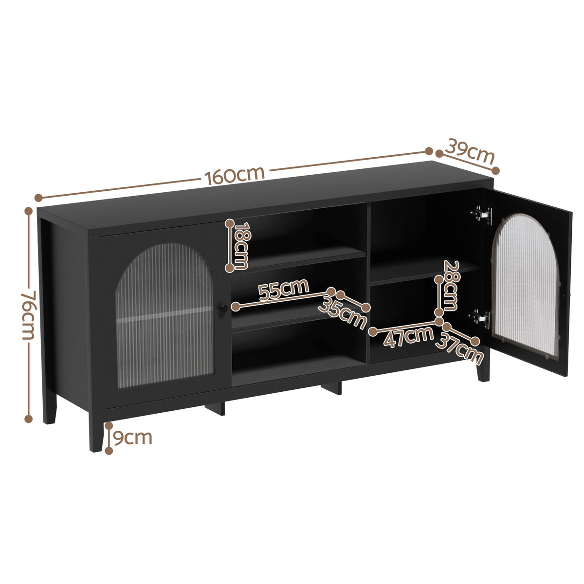 Artiss Black Buffet Sideboard Double Doors Adjustable Shelves